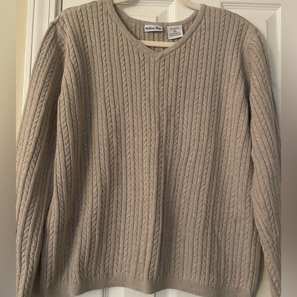 Willow‎ Bay Women’s V-Neck Cable Knit Sweater in Beige  XL